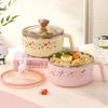 Round Instant Noodle Bowl with Lid Student Rice Bowl Cartoon Cute Portable Fast Food Bowl Lunch Box