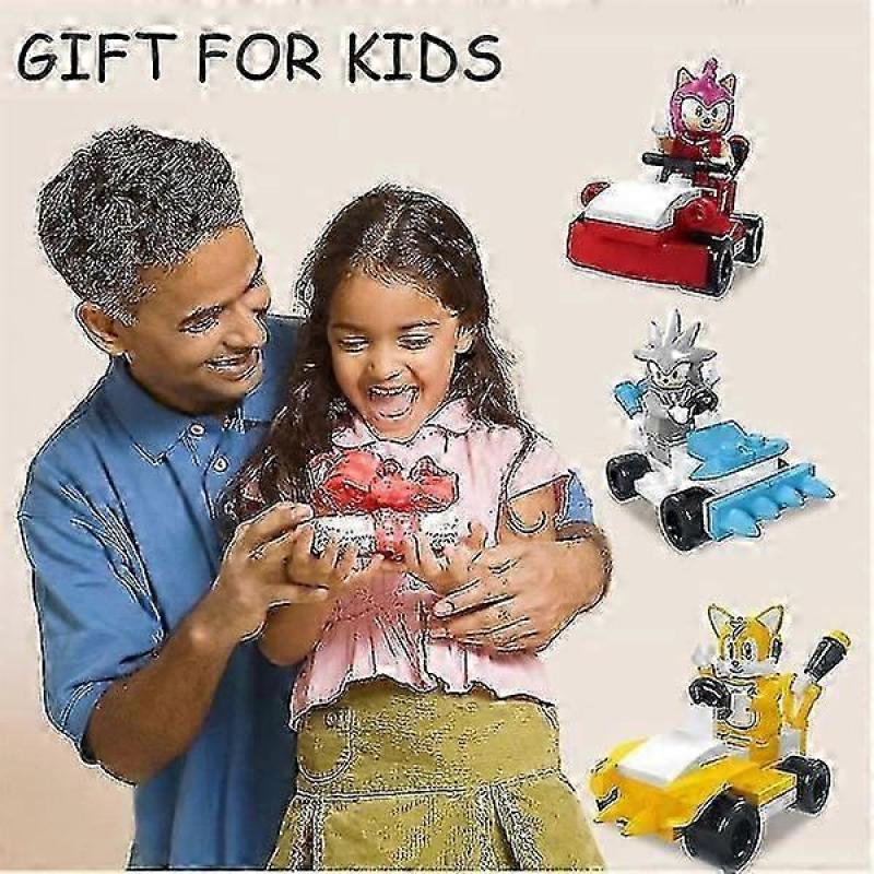 6-pack Sonic Building Blocks Mini Action Figures Cartoon Race Car Minifigures Toys