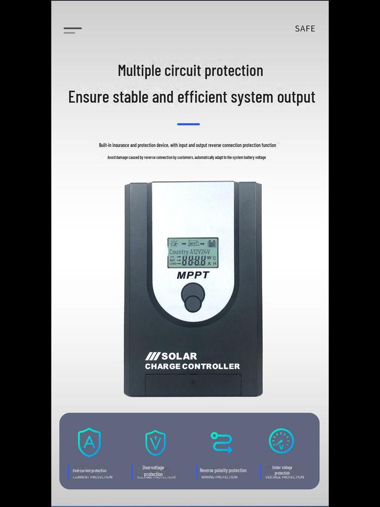 MPPT Солнечный пульт дистанционного управления контроллер 10A-50A, автоматическая идентификация, 12V/24V фотоэлектрический