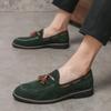 Brand Designer Men Suede Leather Shoes Vintage Purple Tassel Loafers Men Moccasins Casual Flats Slip-On Men's Social Dress Shoes