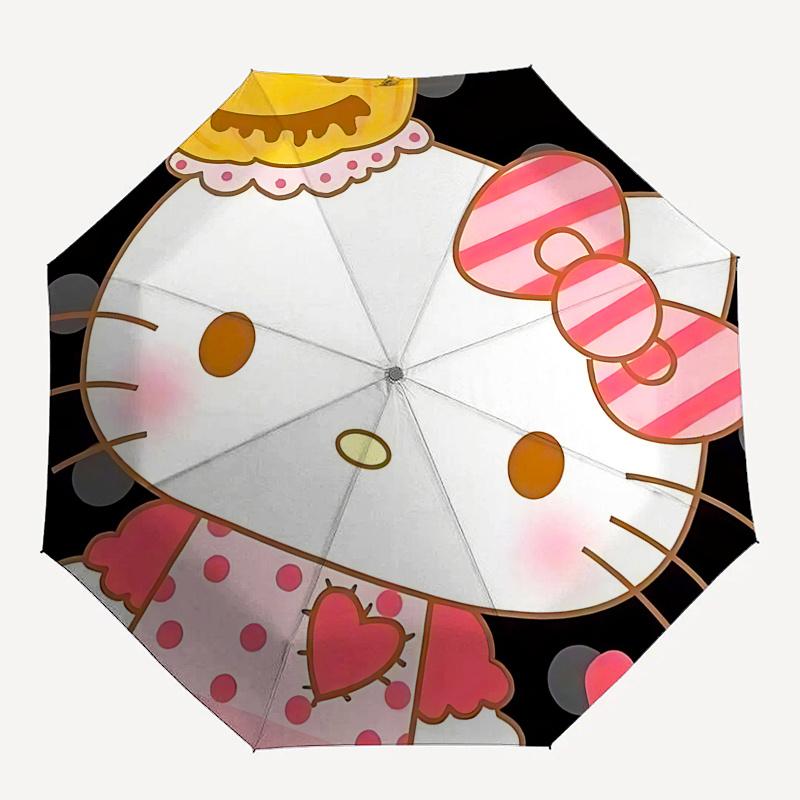 1pc Hello Kitty Pumpkin Jack-o'-Lantern Automatic Open/Closed Umbrella with Portable Three-Fold Design, 8-Bone Iron Frame Outdoor Umbrella for Hallowe