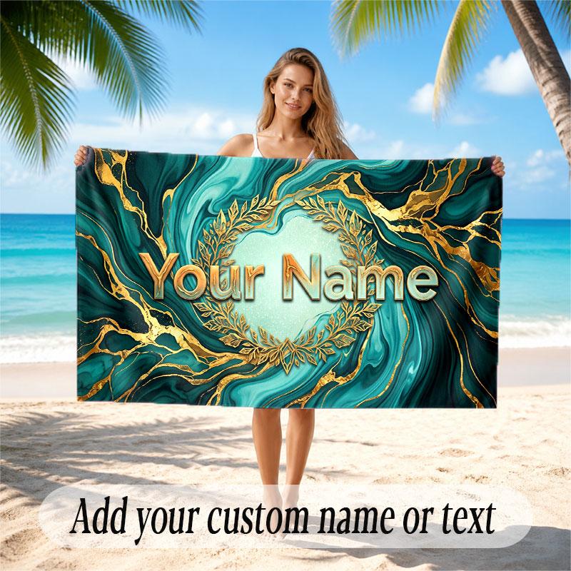 Abstract Geometric Theme Soft Beach Towel Personalized Custom Name Text Towel Portable for Beach Pool Travel