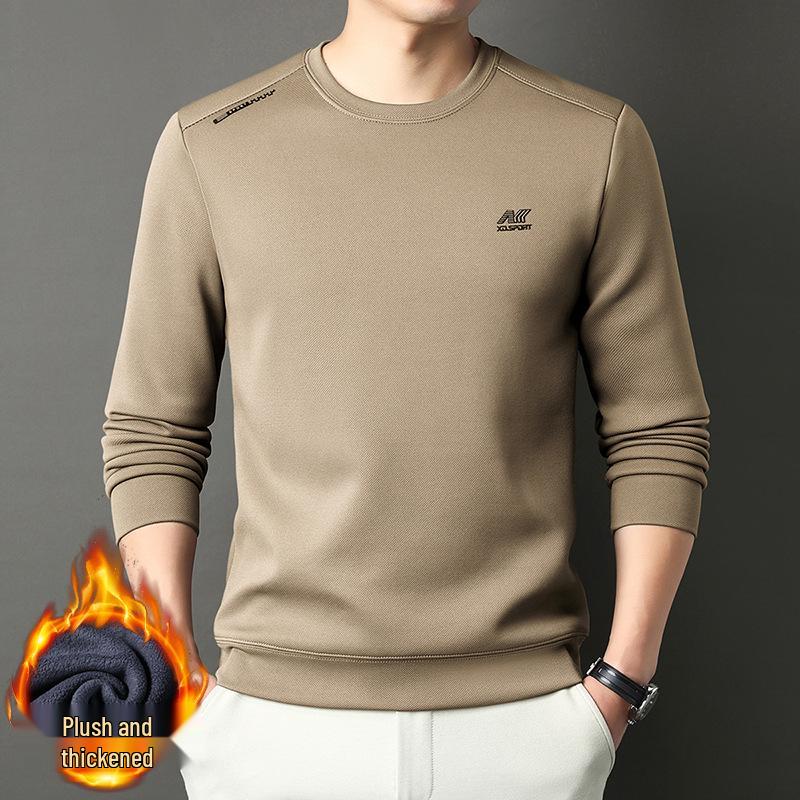 2025 Men's Fleece-Lined Casual Round Neck Warm Sweatshirt Long Sleeve T-shirt Winter Collection