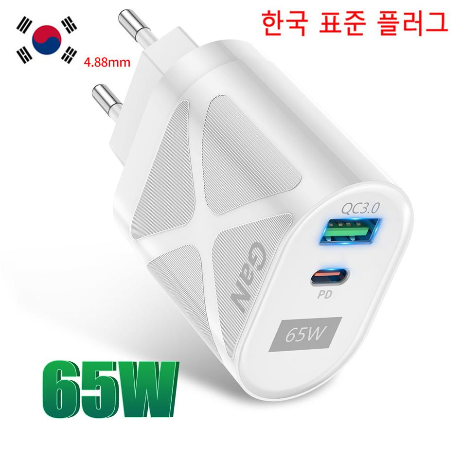 Зарядное устройство GaN 65 Вт USB C Быстрая зарядка Вилка KR AU EU US PD USB-C TypeC Быстрая зарядка Для iPhone 14 Xiaomi Samsung S22 Macbook