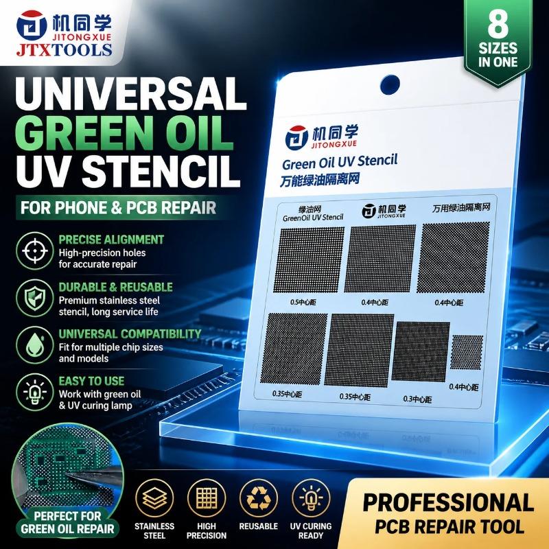 JTX Universal Solder Mask Green Oil UV Stencil Screen IC Pad Special Green Oil Mesh for 0.3/0.35/0.4/0.5 Scrape Clean UV Curing