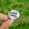 Gift For Her 925 Silver Natural Swiss Blue Topaz Promise Flower Adjustable Ring