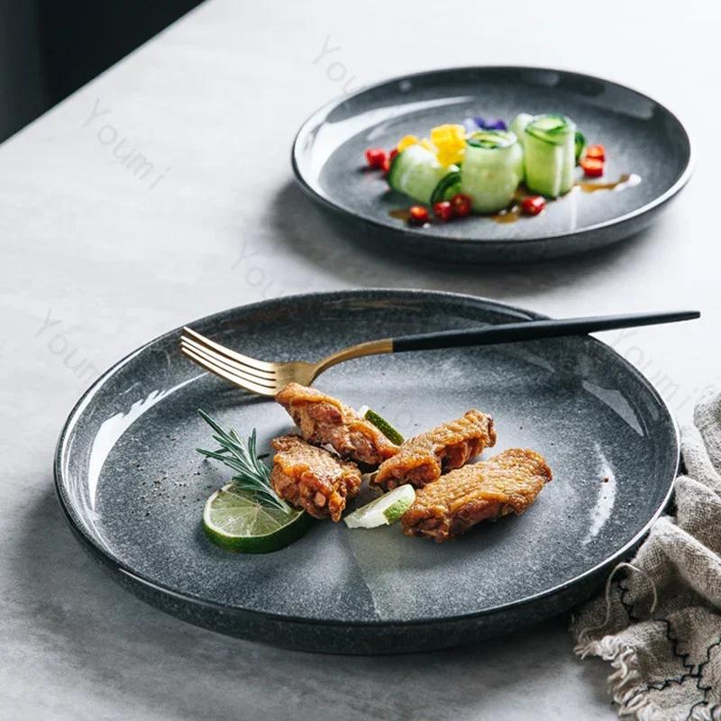 Ретро Креативные Керамические Тарелки Роскошные Рестораны Отеля Тарелка для Стейка Плоская Тарелка Вкусные Блюда Обеденная Тарелка Изысканная Домашняя Посуда