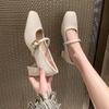 Fashion Square Toe Mary Janes High Heels Shoes 2024 Summer New Chunky Heel Shoes Women Fashion Dress Elegant Shallow Pumps Mujer