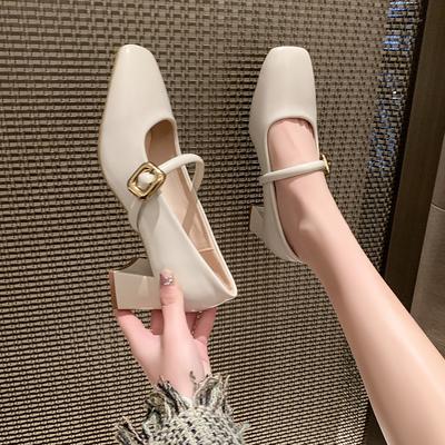 Туфли Мэри Джейн на высоком каблуке с квадратным носком, летние новые туфли на толстом каблуке 2024 года, женские модные элегантные туфли-лодочки на низком каблуке Mujer