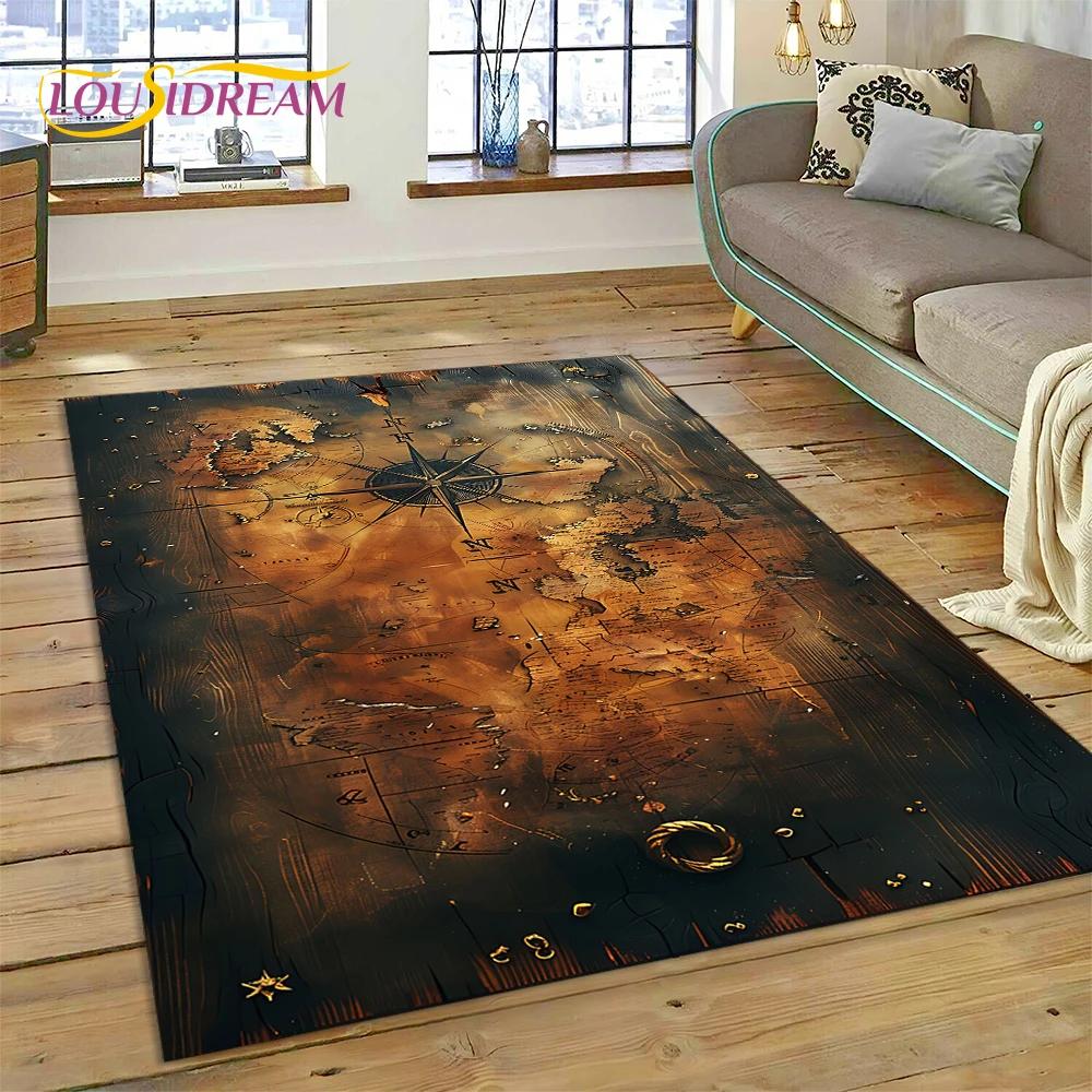 3D Древняя морская карта мира, компас, ковер, коврик для спальни, гостиной, дивана, украшение, детский игровой большой декоративный напольный коврик
