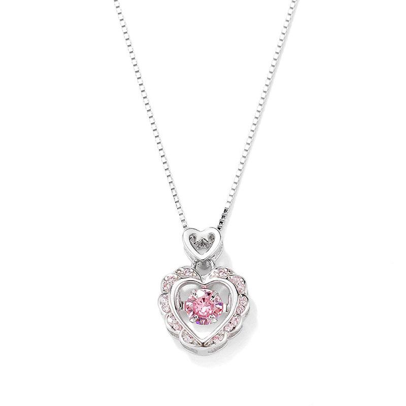 Pink Zircon Love Necklace Women's Light Luxury Niche Design Sense Micro-inlaid Sparkling Diamond Heart-shaped Stainless Steel Collarbone Chain