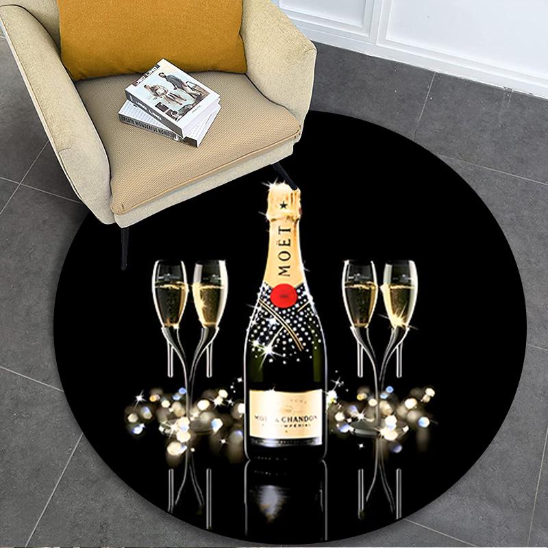 1Pc Moet Chandon champagne Circular Print Rug - home decoration Carpet For Living Room Bedroom Flooring Computer Chair Area Rug
