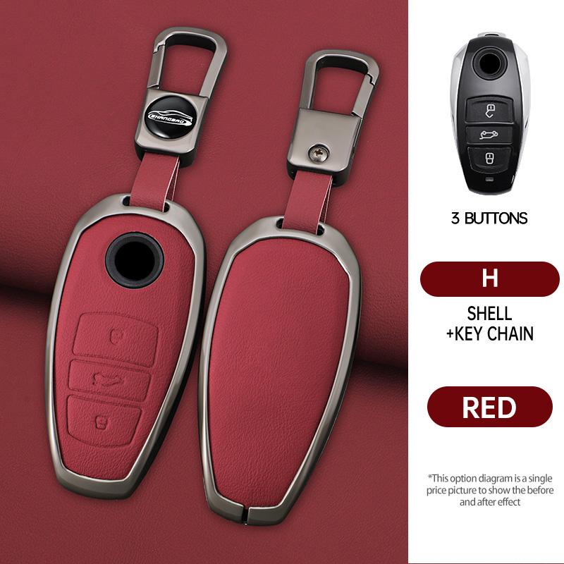 Interior Mouldings Zinc Alloy Leather Car Key Cover Fob Case Holder For VW Volkswagen Touareg 2011 2012 2013 2014 2015 2016 2017