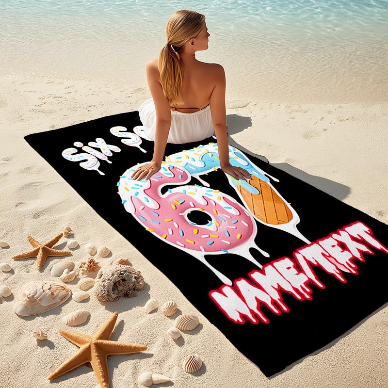 1PC Custom Name Donut Party Celebration Beach Towel Highly Absorbent And Sand-Resistant Towel for Swimming, Pool, Yoga, And Travel Lightweight