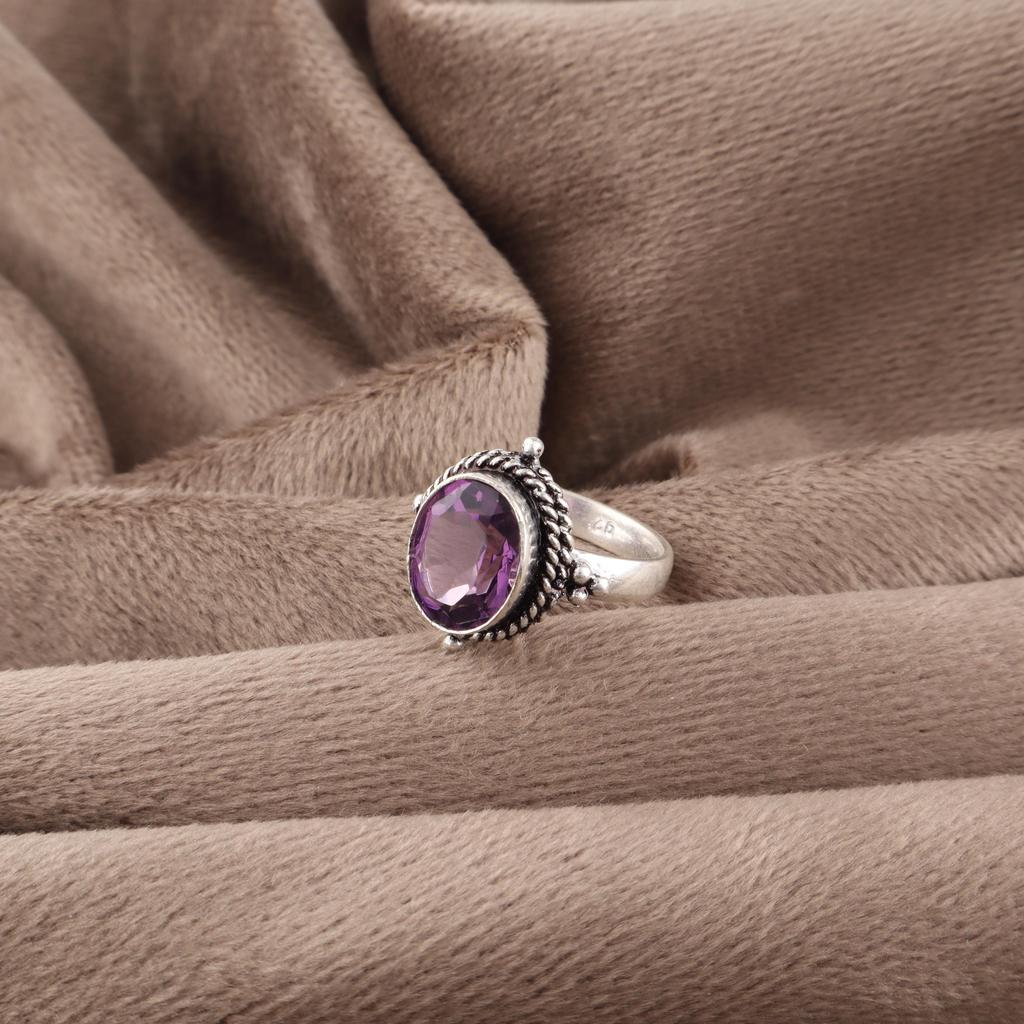 Кольцо с африканским аметистом, Ювелирное изделие, Кольцо с драгоценным камнем ручной работы, Кольцо из стерлингового серебра 925 пробы, Изящное украшение, Для подарка на помолвку