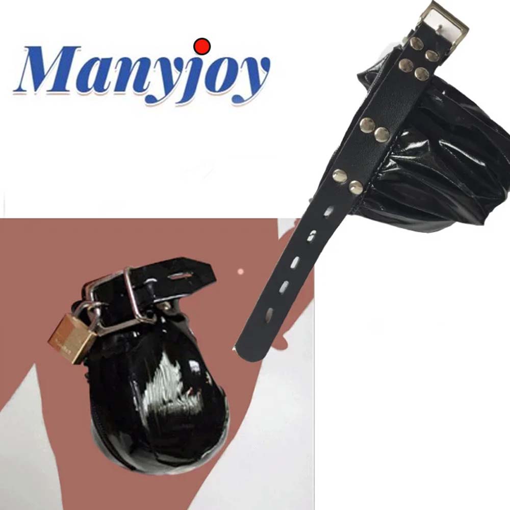 Manyjoy Патентная Кожаная Клетка для Детородного Органа Клетка для Птиц Рукав для Пениса Мешок-Яйцо для Члена Клетка для Воздержания с Замком Мужские Секс-Игрушки для Мужчин