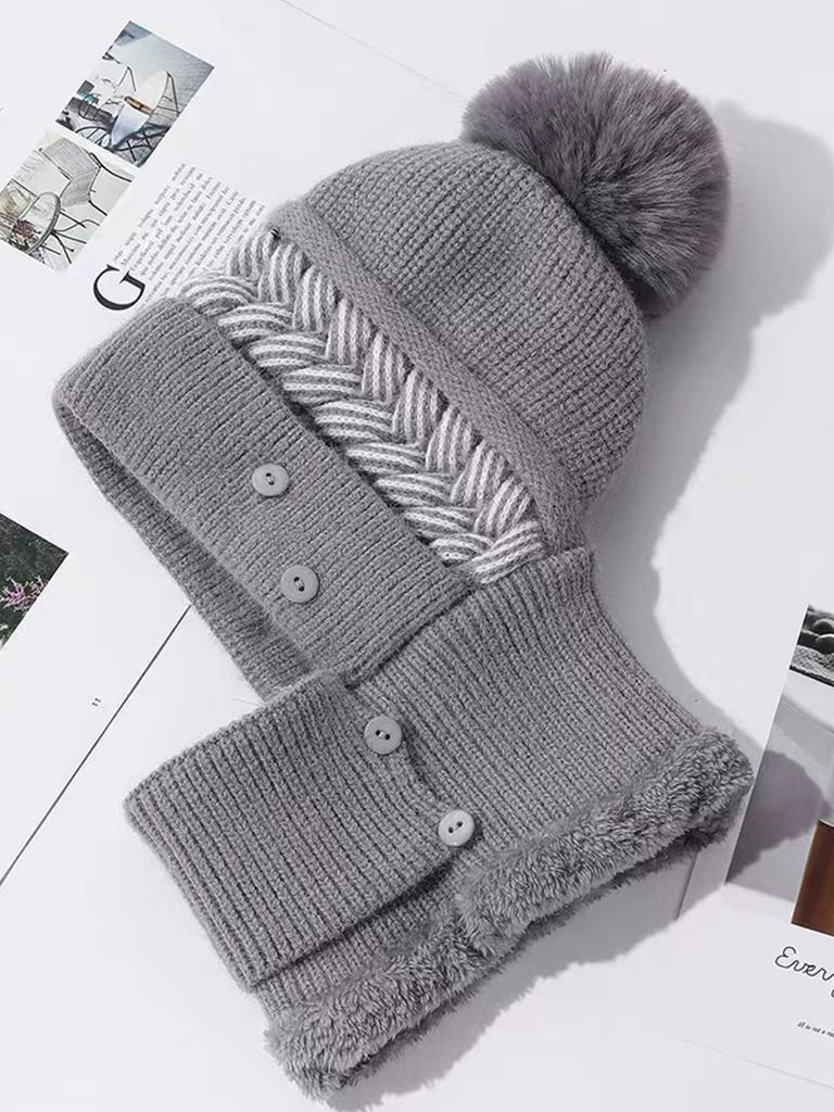 Hat, Scarf, One-Piece Set, Women'S Winter Knitted Hat, Velvet Warm Scarf, Winter Cold-Proof Ear Protection Wool Hat