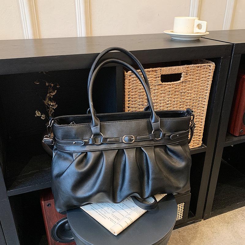 Korean Hot Girl Motorcycle Tote Bag Stylish Pleated Design Handbag Large Capacity Shoulder Bag Niche Versatile Crossbody Bag