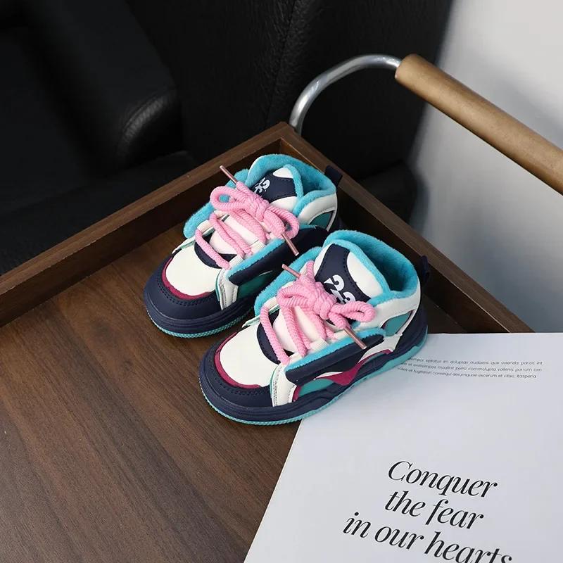 Детские кроссовки для девочек, зимние теплые повседневные хлопковые туфли для мальчиков, универсальные детские школьные кроссовки с нескользящей подошвой, новые