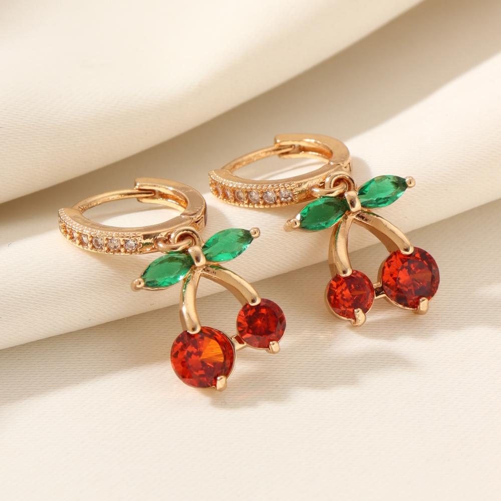 1 Pair Cute Fruit Dangle Earrings for Women Cubic Zirconia Jewelry Wedding Party Accessories