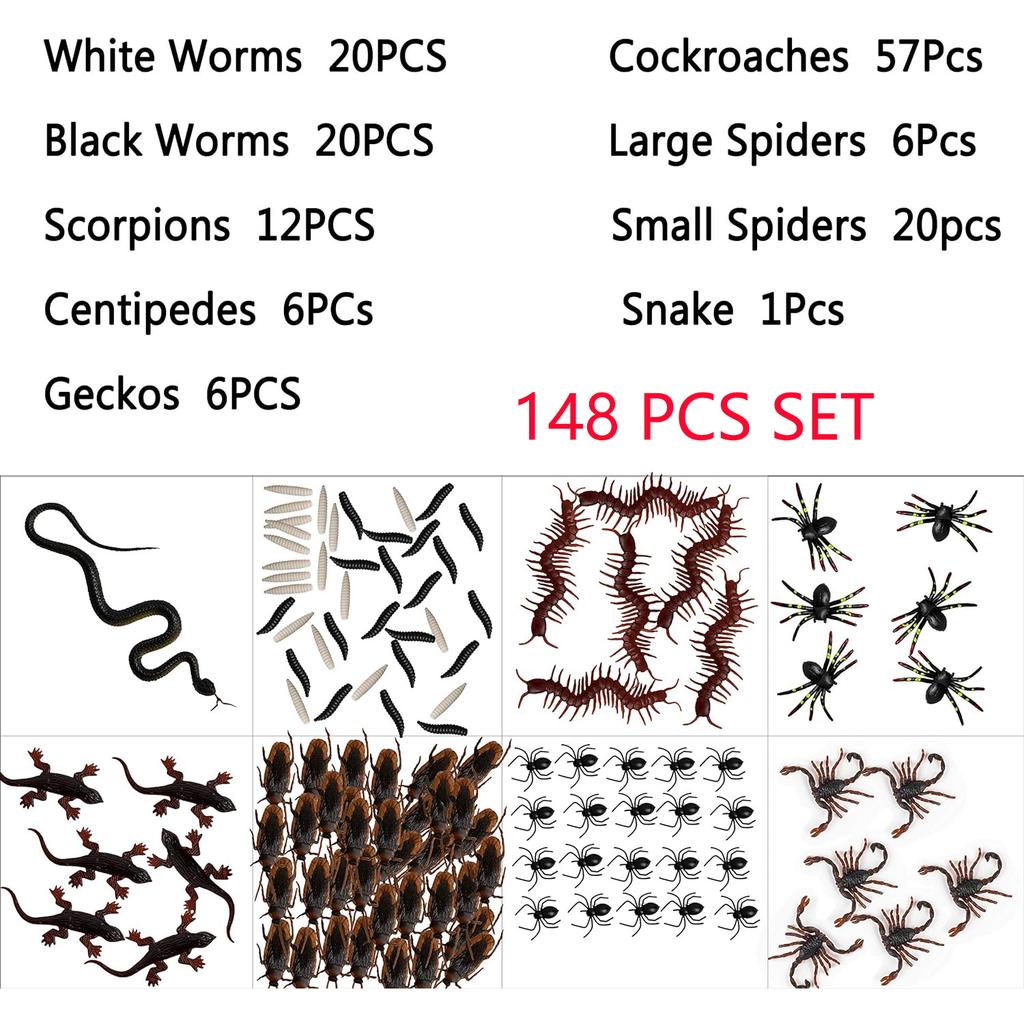 148 шт. Реалистичные насекомые Пластиковые игрушки для розыгрышей Поддельная змея Тараканы Пауки Сороконожки Украшение для Хэллоуина Первоапрельская шутка