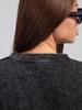 American Retro Distressed Washed Black Round Neck Women's Sweatshirt - 2025 Autumn/Winter Trendy Design.