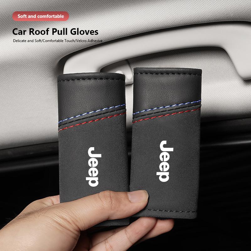 2Pc Suede Car Door Armrest Cover Roof Handle Glove For Jeep Grand Cherokee Wrangler JK Gladiator Compass Renegade Patriot Libert