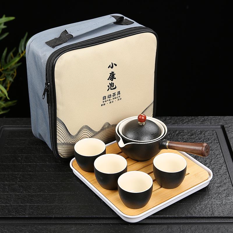 Китайский фарфоровый чайный сервиз Gongfu, портативный набор чайников с вращающимся на 360 градусов чайником и заварочным устройством, портативный подарочный пакет «все в одном»