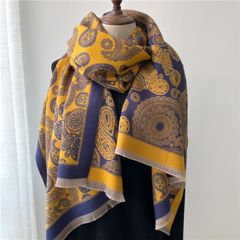Show Temperament Cashew Flower Jacquard Imitation Cashmere Scarf, Winter Retro Scarf Can Be Matched In All Seasons