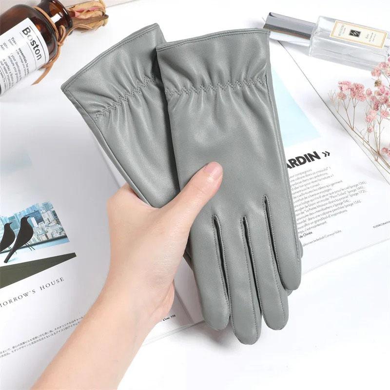 Sheepskin Gloves Women's Winter Fleece-lined Warm Short Driving Cycling Sheepskin Touch Screen Gloves Women's Cute Thin Hand Rep