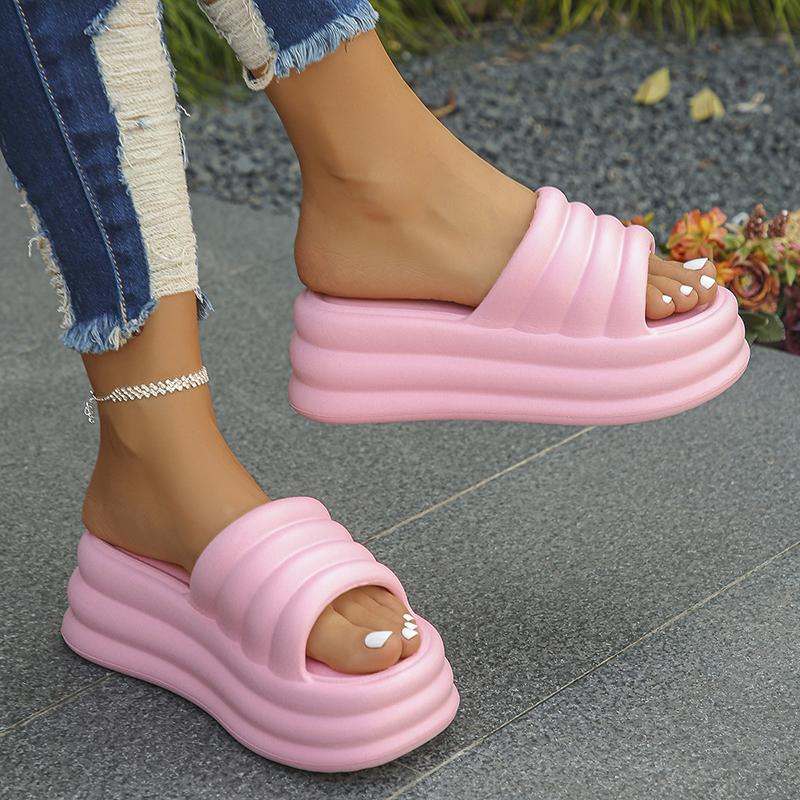 Women's Chunky Platform Slippers Summer Comfort Soft Thick Bottom Slides Woman for Sandals 2024 Open Toe Non-slip Beach Shoes