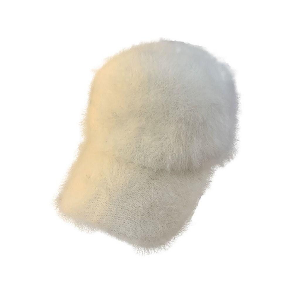 Solid Color Women's Baseball Cap Rabbit Fur Winter Warm Hat Comfort Plush Dubill Cap Daily