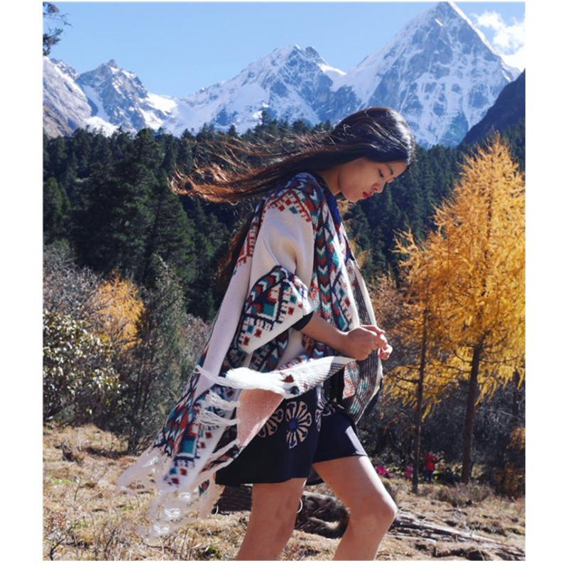 Ethnic Style Shawl Cape Women'S Warmth Tibet Grassland Qinghai Lijiang Travel Photo Scarf Shawl 0217
