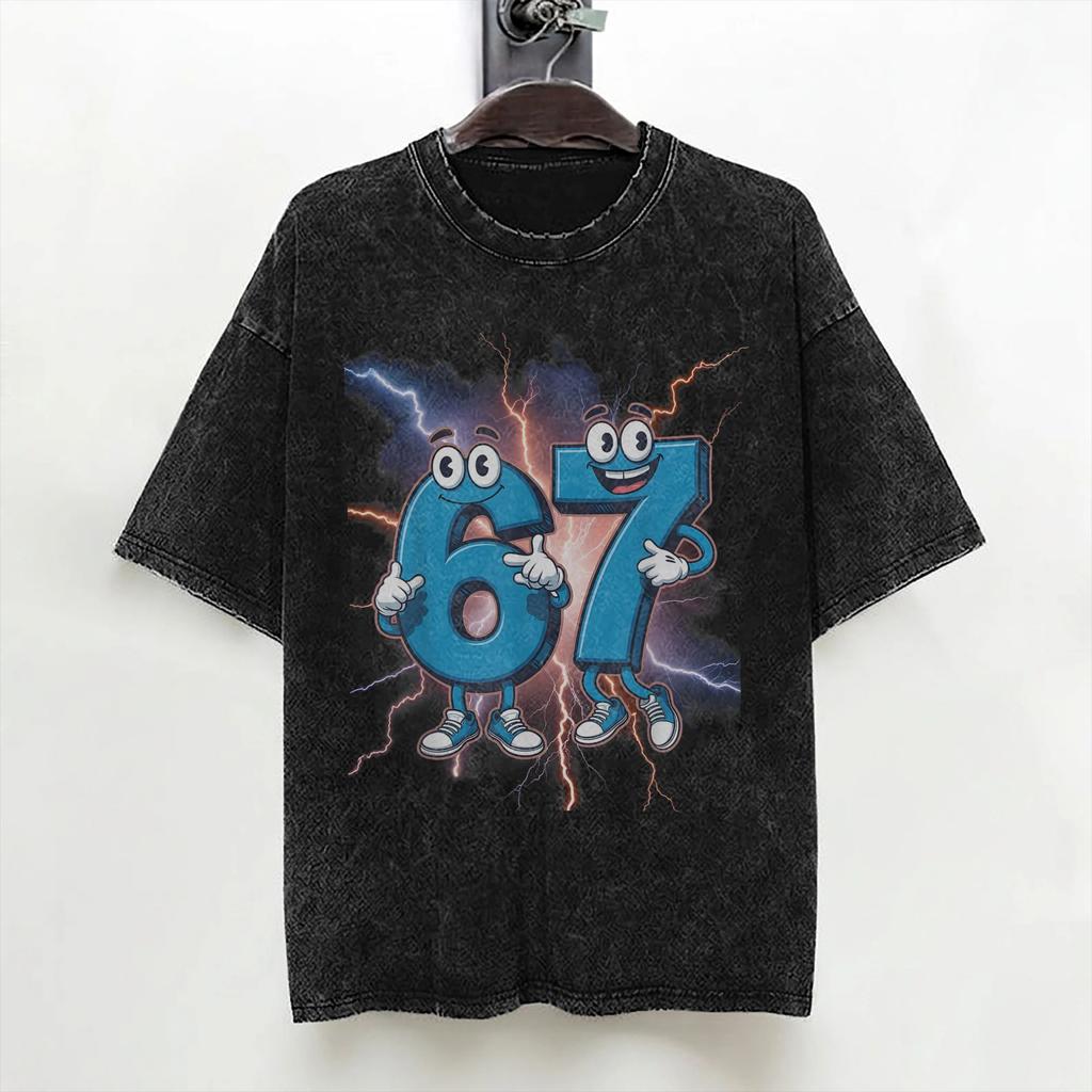 67 Brainrot Italian Meme Funny Six Seven T Shirt Washed 100 Cotton Street TShirt Retro Men Women Streetwear Summer Tops Tees