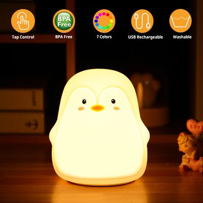 Ночной светильник Penguin Baby для детей, 7 красочных ламп для спальни, светодиодная зарядка через USB, защита глаз, детские огни, подарки