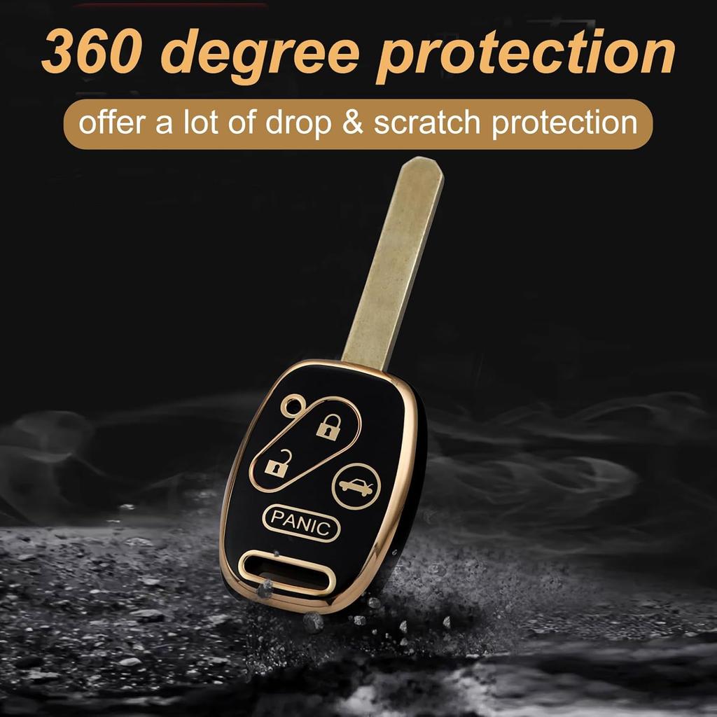 Key Fob Cover For Honda With Leather Keychain, Premium TPU Key Case Compatible With 2003-2015 Honda Accord Crosstour Civic EX CR-V Pilot Element