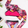Tween Girls' Fashion 3 Pieces Sun-protective Swimwear Set Lace Up Back Camisole Printed Briefs and Long Sleeves Cover-Up Swimsuit Bathing Suit