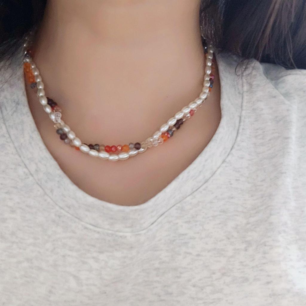 Красочное ожерелье из бусин в два слоя для девочек - Нишевый дизайн ключицы с жемчугом