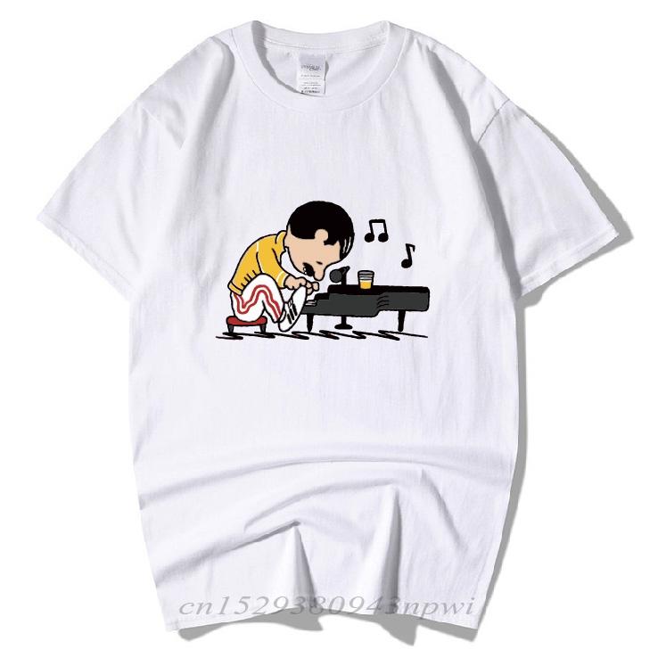 The Queen Band Freddie Mercury Play The Piano Funny T Shirt Unisex Male Hip Hop Rock Hipster Short Sleeve O Neck Cotton TShirt
