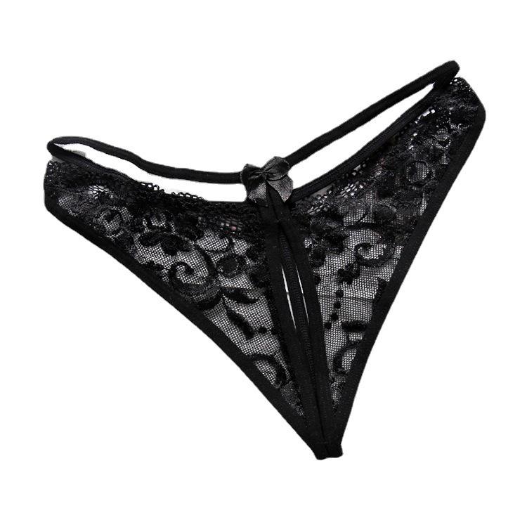 Low-Waist Sexy Lace Open Crotch Thong Panties - Transparent & Tempting 
