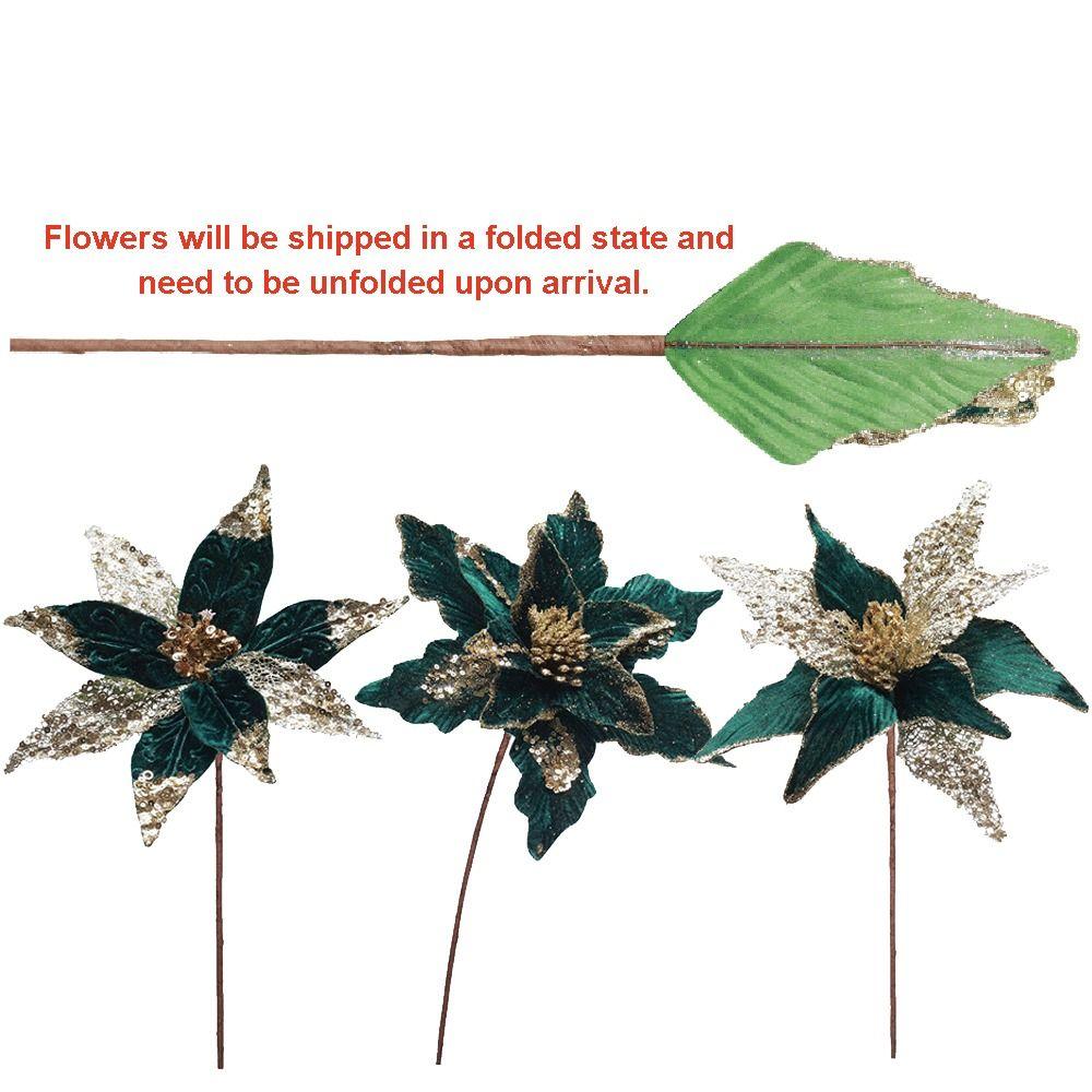 Блеск Рождественский Блестящие Искусственные Цветы Большие 30 см со Стеблями Цветы для Елки Рождественские Украшения Милые Креативные