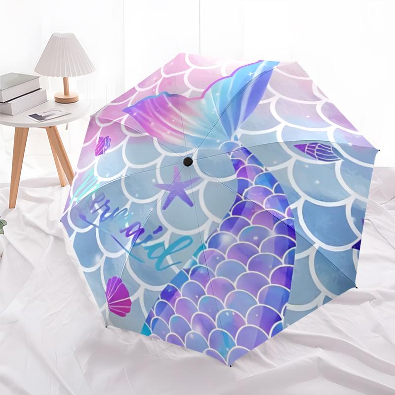 Mermaid Fashionable Automatic Opening/Closing Folding Umbrella. Portable and Foldable, Ideal for Gift, Travel, and Daily Use.