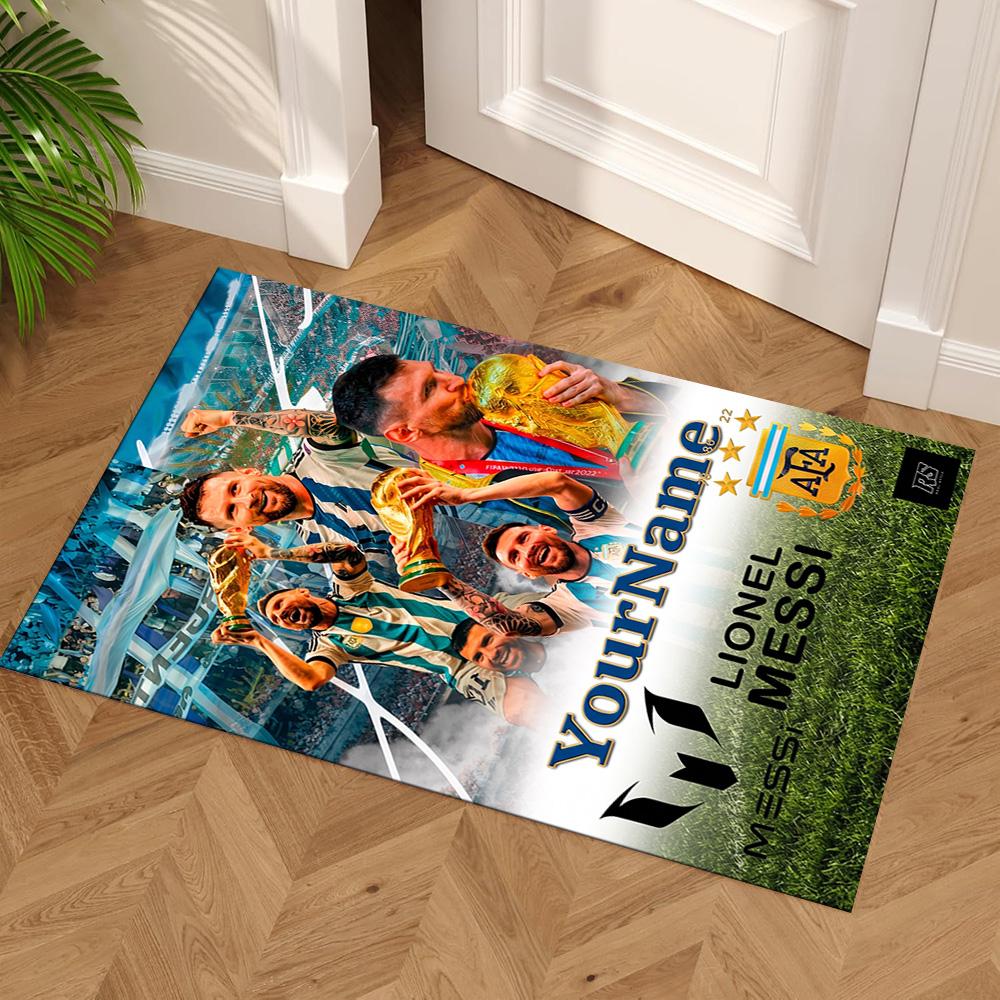 Messi Customize Text Carpet Perfect for Dormitory Outdoor Bedrooms Kitchen Antislip Carpet Decorate Offices Gift for Festivals