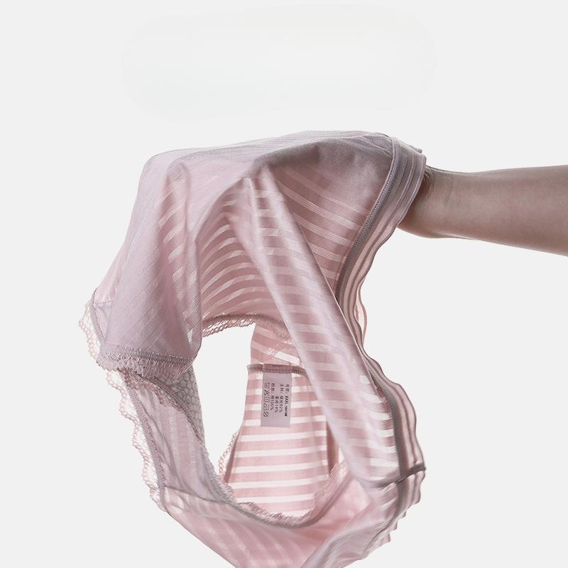 Underwear Women Sexy Ice Silk Transparent Lace Mid Waist Panties Breathable Antibacterial Bottom Crotch Briefs Plus Size Women