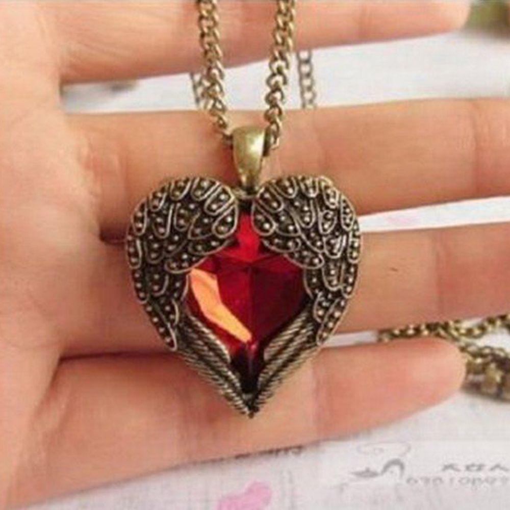 Полый Длинный Ангельское Крыло Любовь Красный Кристалл Девочки Персиковое Сердце Ювелирное Изделие Подвеска Ожерелье