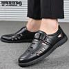 Hollow Men's Shoes Genuine Leather Sandals Summer Buckle Non-slip Dad Shoes Beach Shoes for Men