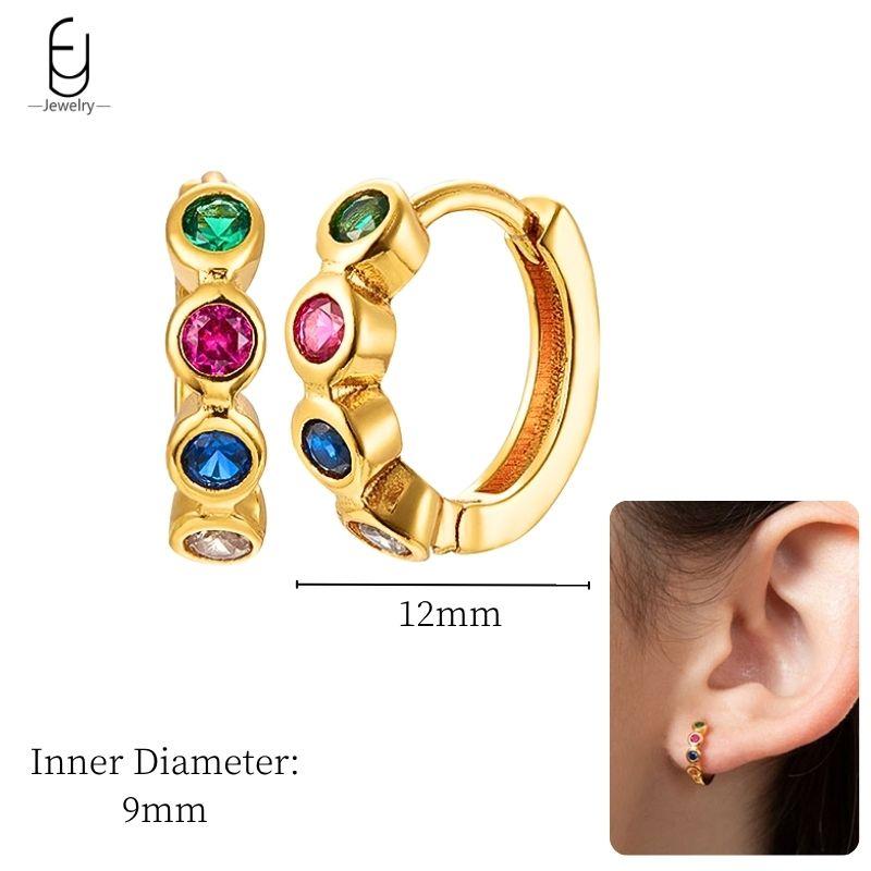 925 Sterling Silver Ear Needle Fashion Hoop Earrings Colorful Crystal Pendants Gold Earring Premium Luxury Women's Jewelry Gift