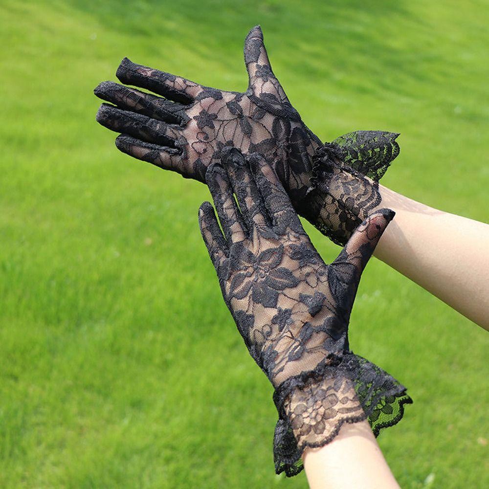 Thin Lace Flower Gloves Transparent Mesh Hollow Gloves Elegant Summer Mittens  Wedding