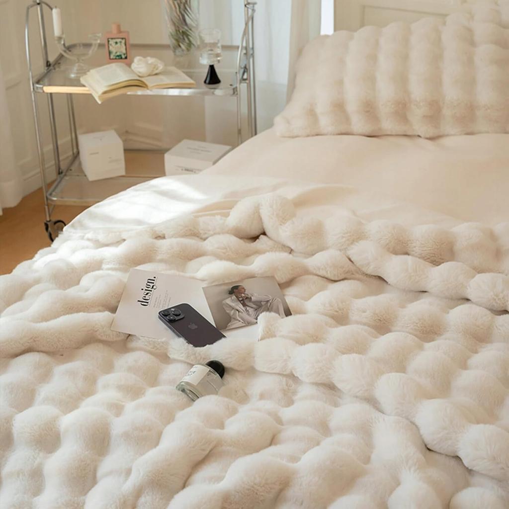 Puszysty I Pluszowy Koc Na Łóżko Cozyglam Miękki, Narzuta Na Łóżko Biały