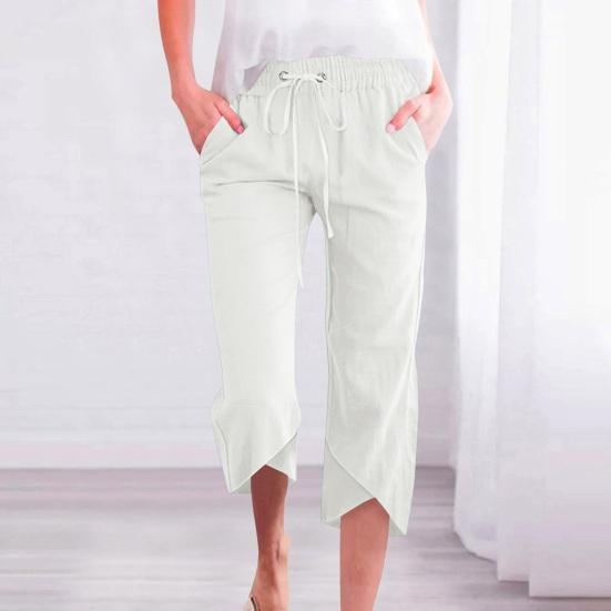 Женские укороченные брюки с эластичной резинкой на талии, свободный покрой, однотонные брюки свободного кроя длиной до середины голени